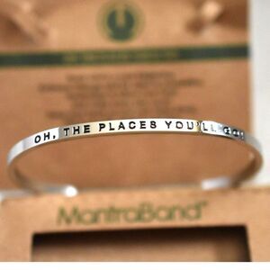 NIB Montraband Oh, The Places You'll Go Silver Tone Metal Cuff 7" Bracelet